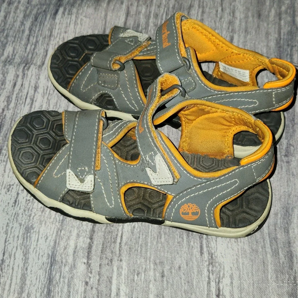 Timberland Adventure Seeker Boys Gray Orange Hook & Loop Sport Sandals - Size 13
